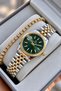 Gold and Silver Color Case Steel Band Green Dial Women Wristwatch + Bracelet Gift Set.Hm29305S01-5 - 3