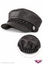 Dark Mink Faux Leather Captain's Cap Hat with Chain Detail, Stylish Design, Brimmed, Elasticated Back, Painter's Sailor Hat - 3