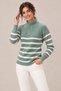 Women's (Striped) Half-Zipper High-Neck Slim Knit Sweater Kpln