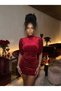 Drapeli Sleeve Stone Detailed Velvet Mini Dress - 4