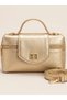 Gold Shiny Mini Women's Clutch Bag and Crossbody Bag with Lock Detail BX - 2