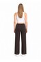 Women's Brown Knitwear Look Brushed Thessaloniki Straight Cut Wide Leg Pants - 2