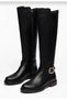 Women's Black Belt Buckle Zippered Low Heeled Casual Long Boots - Winter Comfortable Knee-High Boots