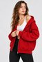 Women's Zippered Hooded Oversize Sweatshirt Cardigan with Pockets 27701 - Red - 4