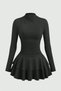 High Collar Skirt Layered Flounce Dress