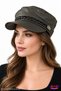 Dark Khaki Faux Leather Captain's Cap Hat with Chain Detail, Stylish Design, Brimmed, Elastic Back, Painter's Sailor Hat