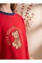 Girls & Baby Interlock Teddy Bear Printed Flat Leg Long Sleeve Pajama Set Red - 3