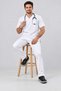 (E-Flex) White Lycra Men's Non-Ironing Fake Sleeve Nurse and Doctor Uniform Set Scrubs Hospital Uniform - 2