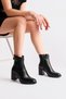 Women's Black Leather Thermo Rubber Sole Stone Buckle Boots