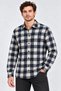Men's Plaid Checkered Batik Washed Shirred Long Sleeve Regular Fit Lumberjack Shirt - Navy Blue