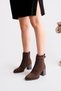 Women's Brown Suede Thermo Rubber Sole Stone Buckle Boots - 5