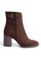 Women's Brown Suede Thermo Rubber Sole Stone Buckle Boots - 3