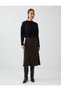 Khaki Plaid Patterned Asymmetrical Midi Woven Skirt