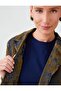 Khaki Pocket Detailed Shirt Collar Flocked Printed Denim Jacket - 6