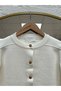 Evelina Gold Buttoned Pocketed Short Knitwear Cardigan-Zi̇7077 White - 3