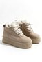 Sophie Beige Suede Plush Fur Detail Women's Hidden Heel Winter Boots Sneakers