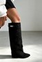 Livia Black Suede Buckle Belt Detail Women's Heeled Boots - 3