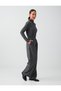 Gray Melange Pleated Detailed Striped Patterned Wide Leg Canvas Trousers - 2