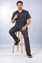 (E-Flex) Anthracite Lycra Men's Iron-Free Fake Sleeve Nurse and Doctor Uniform Set Scrubs Hospital Uniform - 2