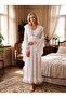 New Season Ecru Luxury Boxed Elegant Lace Detailed Breastfeeding Compatible Design Long Sleeve Maternity Maternity Dressing Gown Nightgown Set