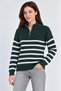 High neck half zippered striped thessaloniki knitwear sweater - naphtha green - 3