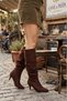 Women's Brown Suede Drawstring Heeled Boots - 3