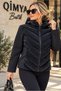For she women's scuba fabric hooded puffer jacket with straight, angled stitching and a glossy finish - 2