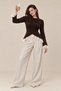 Women's Romantic Curved Cut Knitwear Sweater with Lace Detail on Sleeves and Hem