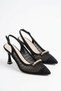 Remes Mesh Stoned Bowknot Thin Heel Women's Evening Dress Heeled Shoes Black Glitter - 2
