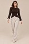 Women's Romantic Curved Cut Knitwear Sweater with Lace Detail on Sleeves and Hem - 4