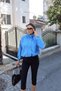 Parachute Fabric Zippered Snap Fastener Jacket Blue - 2
