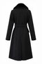 Fur Collared Belted Double-Breasted Black Coat 14181 - 7