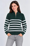 High neck half zippered striped thessaloniki knitwear sweater - naphtha green