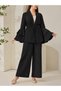 Stylish Outfit; the Double-Breasted Top Offers a Very Noble Look with a Waist-Tie Detail and Flared Sleeves. It Goes Well with Everyday Combinations When Paired with Wide-Leg Pants. *(150 Characters)*