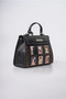Women's Rabbit Figured Tarot Card Patterned Vintage Leather Look Metal Buckle Hand and Shoulder Bag Black 18400 - 5