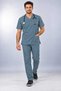 (E-Flex) Sea Green Lycra Men's Non-Ironing Sleeveless Nurse and Doctor Uniform Set Scrubs Hospital Uniform - 3