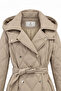 Quilted Mobile Hooded Belted Double-Breasted Beige Coat 14228 - 3