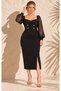 Women's Plus Size Sweetheart Neckline Chiffon Balloon Sleeve Waist Gold Brooch Detailed Stretchy Evening Dress 24123 - 8