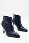 Women's Pointed Toe Zippered Thin High Heeled Navy Blue Ankle Boots (10 cm Heel) - 2