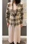 Women's Beige Plaid Jacket Dress Double Set - Double Breasted Lapel Buttoned Winter Stylish Combination Blazer Jacket Dress - 7