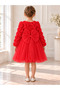 Rosalia Red 3D Rose Baby Girl Birthday Party Dress Long Sleeve Monthly - 2
