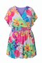 Women's Double Breasted V-Neck Short Sleeve Stone Detailed Lined Chiffon Summer Curve Plus Size Floral Tunic Blouse