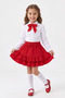 Girls' Red Scarf Long Sleeve Lace Shirt Ruffle Skirt April 23 October 29 Show Outfit - 3