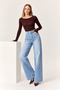 Women's Wide Leg Ice Blue Baggy Jeans - 3