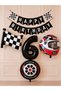 Party 6 Years Old Race Themed Birthday Decoration Set 4-Piece Foil Balloon Helmet Tire Checkered Flag Happy Birthday Banner 1-9 Years