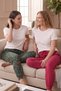Egyptian Cotton Women's Double Bottom Pajamas Printed Green-Red - 6