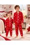 Red Star Patterned Girls' and Boys' Pajama Set, 3-6 Years Old, 100% Cotton - 2
