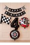 Party 4 Years Old Race Themed Birthday Decoration Set 4-Piece Foil Balloon Helmet Tire Checkered Flag Happy Birthday Banner 1-9 Years