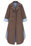 Brown Striped Lining Detailed Side Slit Trench Coat - 4273