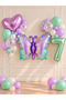 Party 7 Years Old Butterfly Themed Birthday Balloon Set Lilac Green Party Decoration Set with Heart and Number Foil Balloons